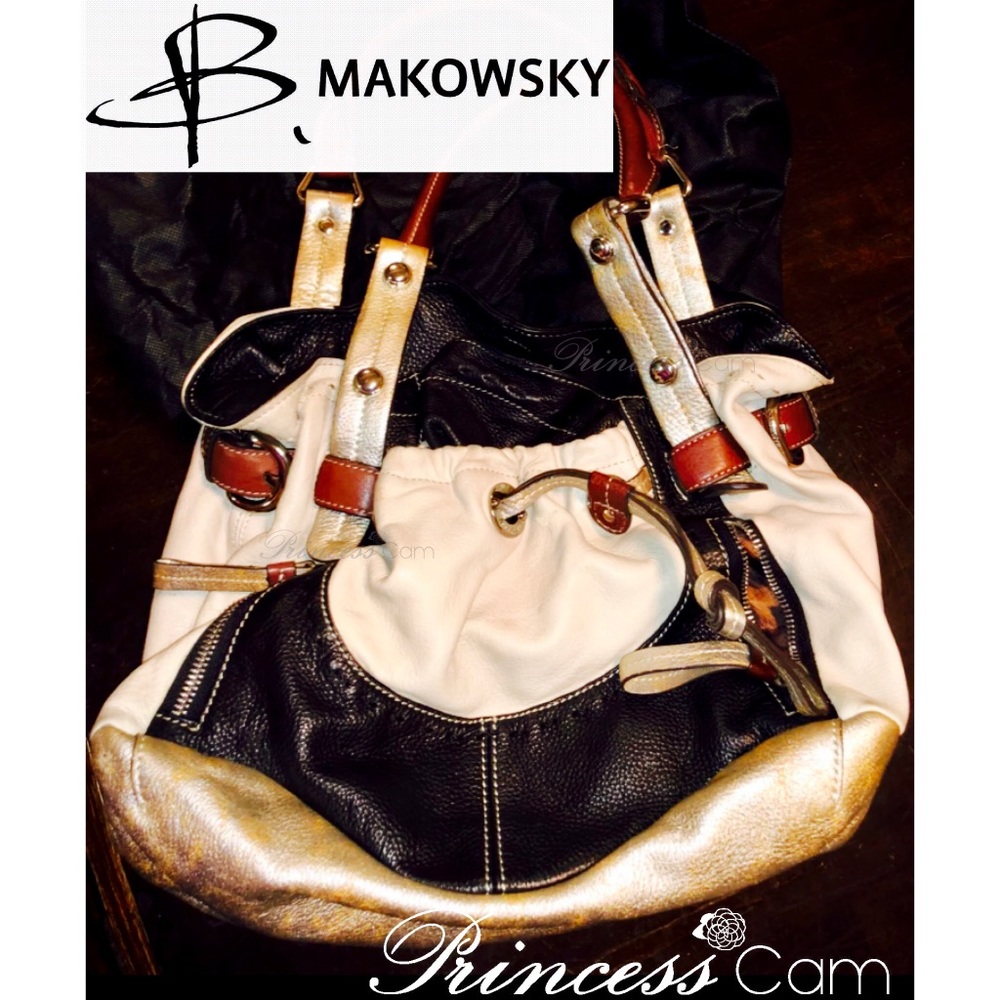 B Makowsky Metallic Multi Color Pebble Leather Bag